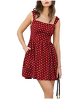 Vestito Mini Estivo Donna Clara – A Pois con Scollo Quadrato e Spalline Larghe