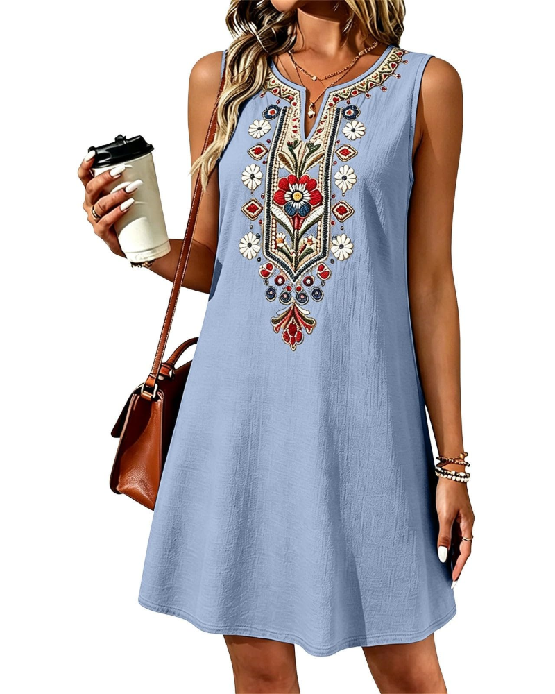 Rachel Vestito Lungo Donna Estate – Lino Cotone Senza Maniche &amp; Tasche