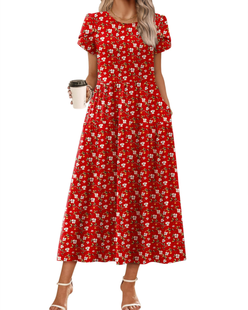 Abito Maxi Bohemien Olivia da Donna – Abito Lungo Floreale con Taglio A e Tasche