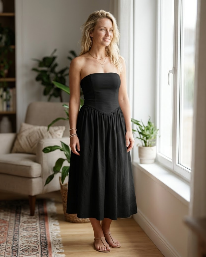 Vestito Midi Lina Donna – Vestito Bustier Senza Maniche Vita Bassa A-Line Estivo Chic