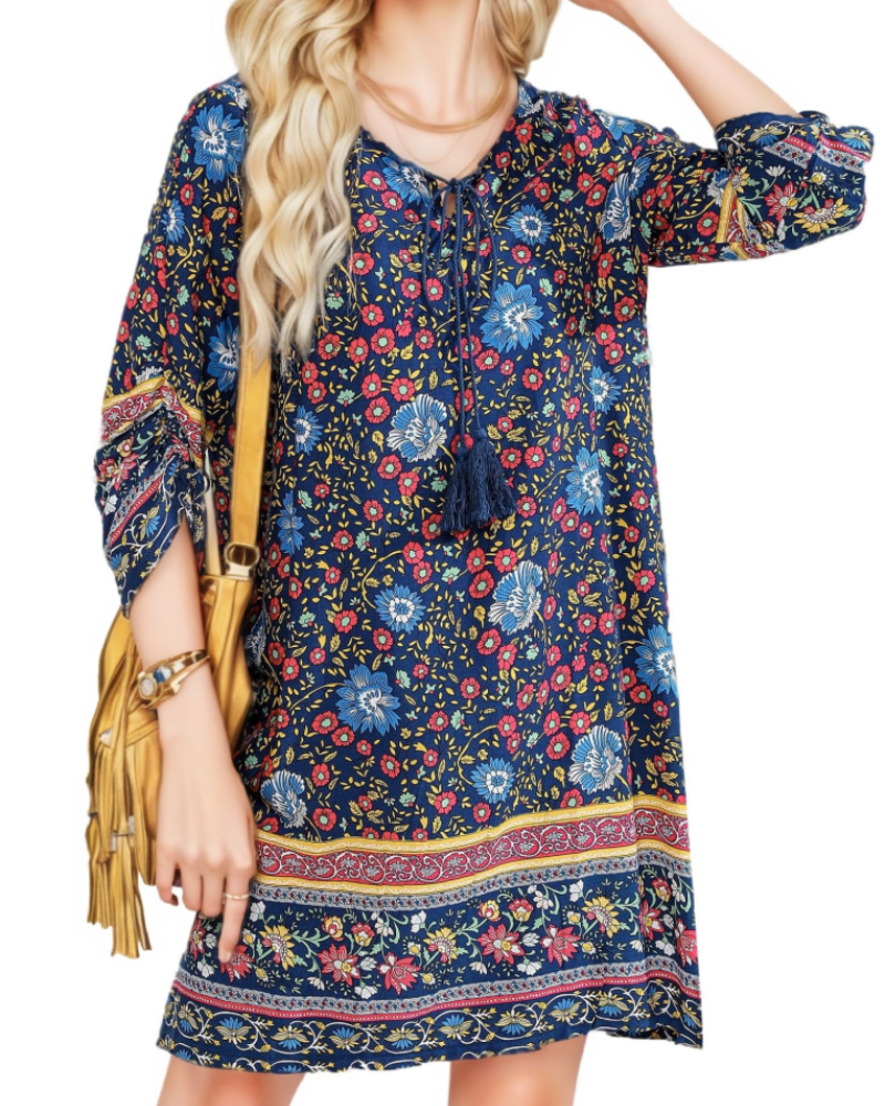 Tunica Donna Estiva Mara – Floreale Bohemien Maniche 3/4 e Fiocco