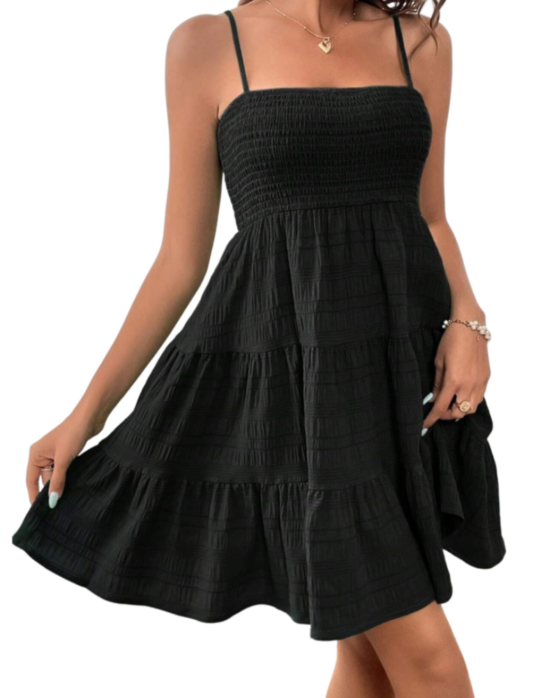 Vestito Mini Estivo da Donna Odelith – Spalline Sottili, Scollo Smockato, Taglio A-Line