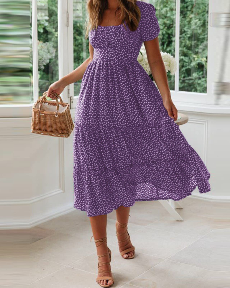 Vestito Midi Estivo Donna Aria – Floreale con Scollo Quadrato e Maniche a Volant