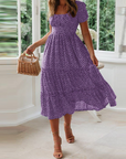 Vestito Midi Estivo Donna Aria – Floreale con Scollo Quadrato e Maniche a Volant