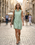 Vestaglia Midi Donna Estate – Scollo a V Senza Maniche con Bottoni