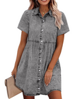 Vestito Camicia Donna in Denim Emma – Vestito Babydoll con Bottoni e Volant Sovrapposti
