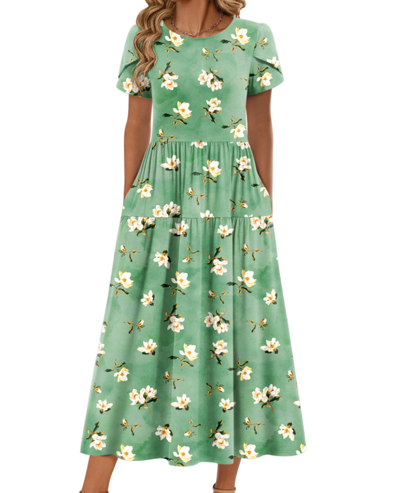Abito Maxi Bohemien Olivia da Donna – Abito Lungo Floreale con Taglio A e Tasche