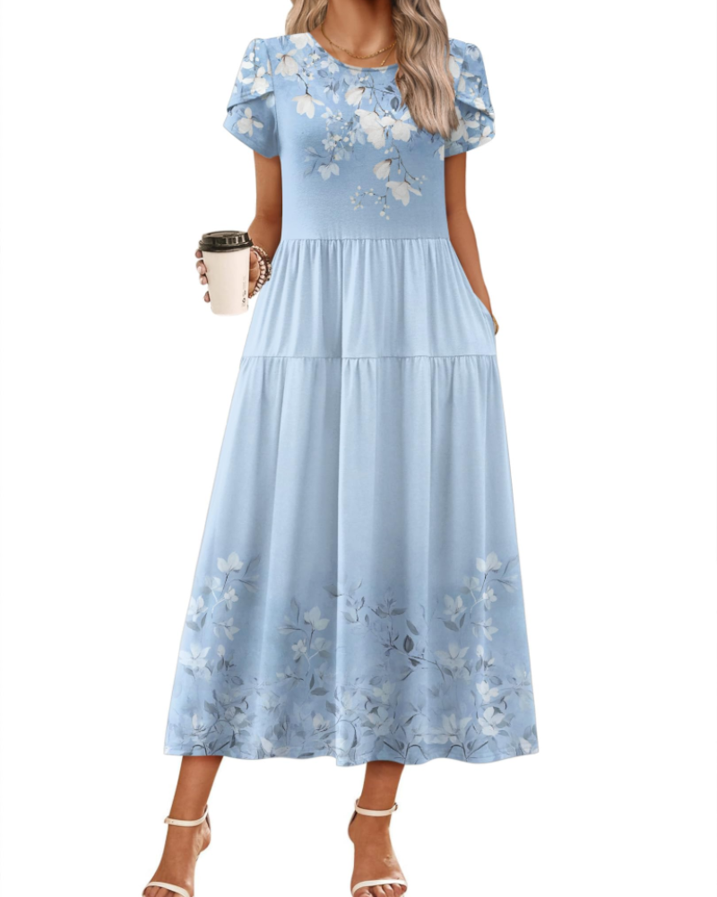 Abito Maxi Bohemien Olivia da Donna – Abito Lungo Floreale con Taglio A e Tasche