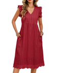 Abito Midi da Donna Abigail – Cotone con Scollo a V, Volant e Tasche