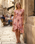 Vestito Sofia Fleurie Donna – Vestito Incrociato con Maniche a Petalo Estivo Elegante