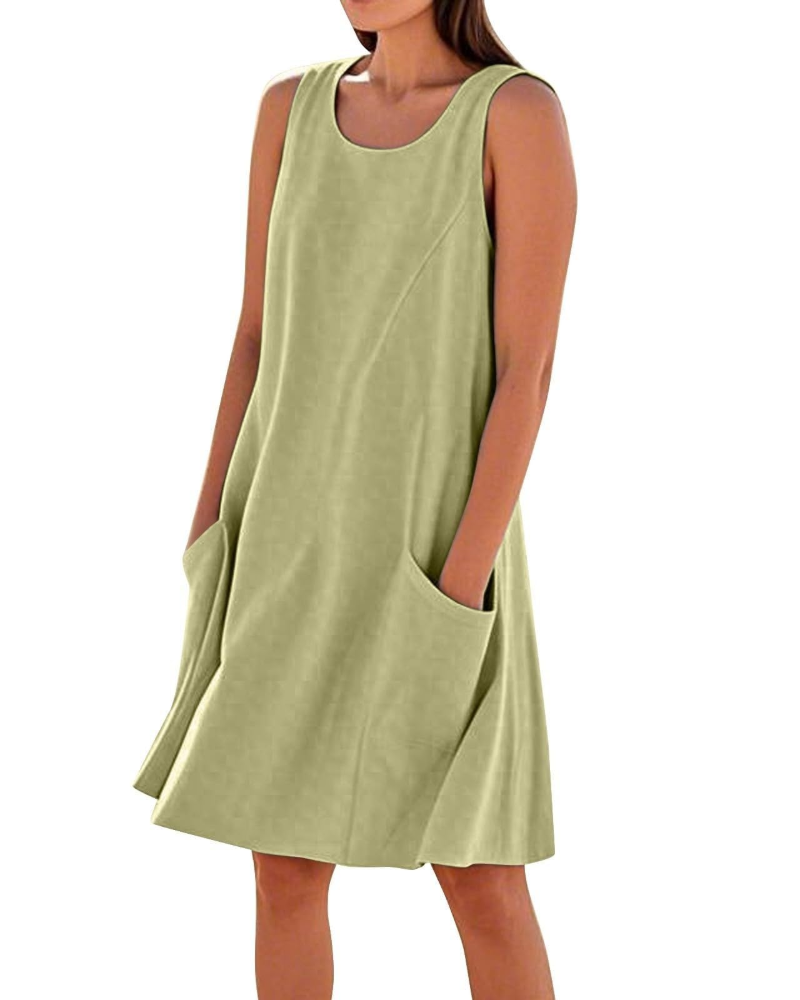 Vestito Estivo da Donna Ellai – Cotone Senza Maniche Lunghezza al Ginocchio con Tasche