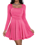 Vestito Mini Cicy Donna – Collo Quadrato, Maniche Lunghe, Corsetto e Volant