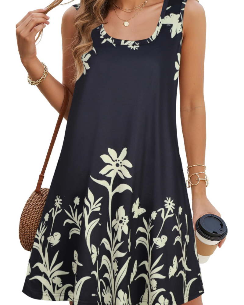 Vestito estivo da donna Diana – scollo a U, senza maniche, lunghezza al ginocchio con tasche