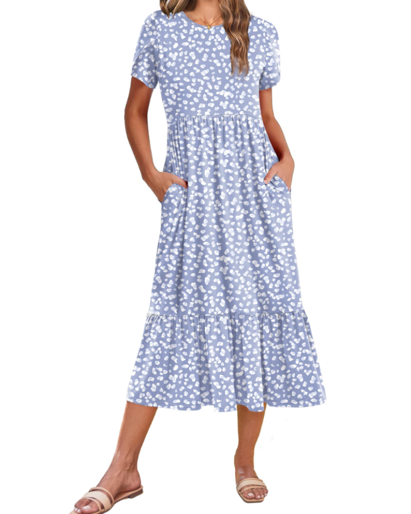 Vestito Midi Emily da Donna con Volant – Abito Estivo Svasato a Vita Alta con Tasche