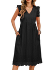 Abito Midi da Donna Abigail – Cotone con Scollo a V, Volant e Tasche