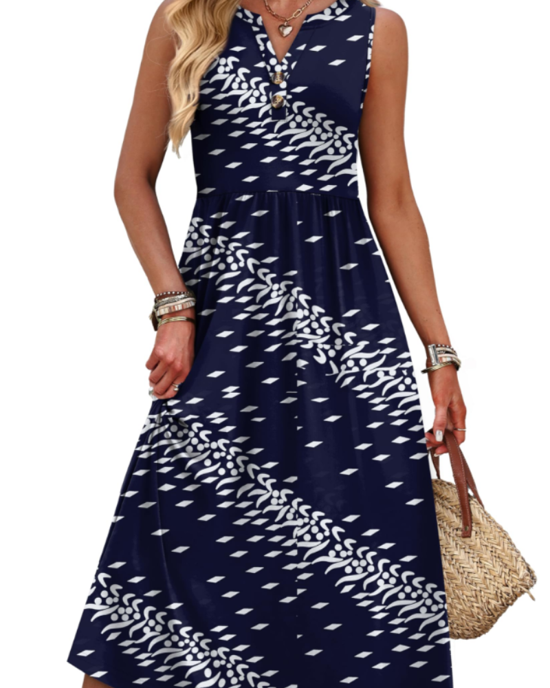 Vestito Maxi Sophia da Donna – Abito Lungo Estivo con Scollo a V, Senza Maniche e Tasche