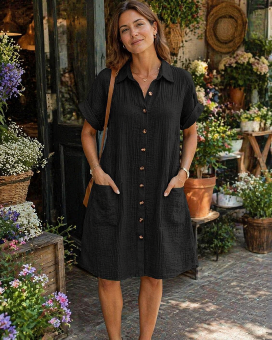 Yvette Abito Donna – Camicia Abito con Collo a V, Bottoni e Tasche, Taglio Fluido, Stile Boho Chic