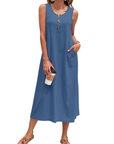 Julia Vestito Donna – Vestito Maxi A-Line Senza Maniche Con Bottoni E Tasche Estate Casual