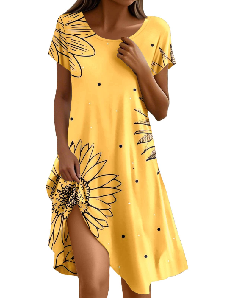 Abito Sera Donna – Abito Bohemien Maxi Fluido Girocollo Volant Taglio A-Line Elegante Estate