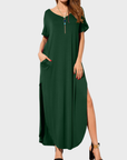 Rosenda Abito Maxi Donna – Scollo a V Maniche Corte, Taglio Fluido e Spacco con Tasche Estate