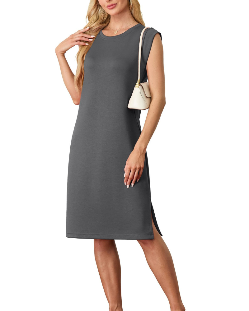 Wensy Abito Donna – Girocollo Senza Maniche, Taglio Midi con Spacco e Tasche Elegante