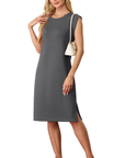 Wensy Abito Donna – Girocollo Senza Maniche, Taglio Midi con Spacco e Tasche Elegante