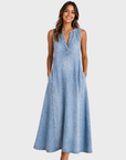 Vestito Donna Rochelle Senza Maniche – Denim Leggero, Scollo a V e Taglio Svasato Estivo
