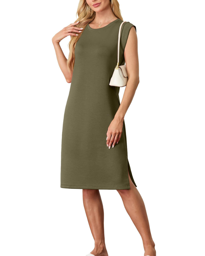 Wensy Abito Donna – Girocollo Senza Maniche, Taglio Midi con Spacco e Tasche Elegante