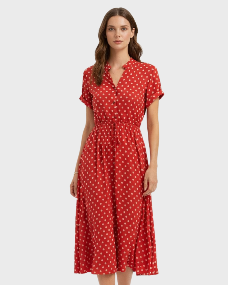 Chloé Abito Midi Donna – Stampa Pois, Bottoni, Vita Regolabile &amp; Stile Elegante