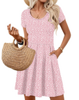 Vestito Nira Donna – Vestito Mini A-Line Scollo a V Maniche Corte con Tasche Estate Casual