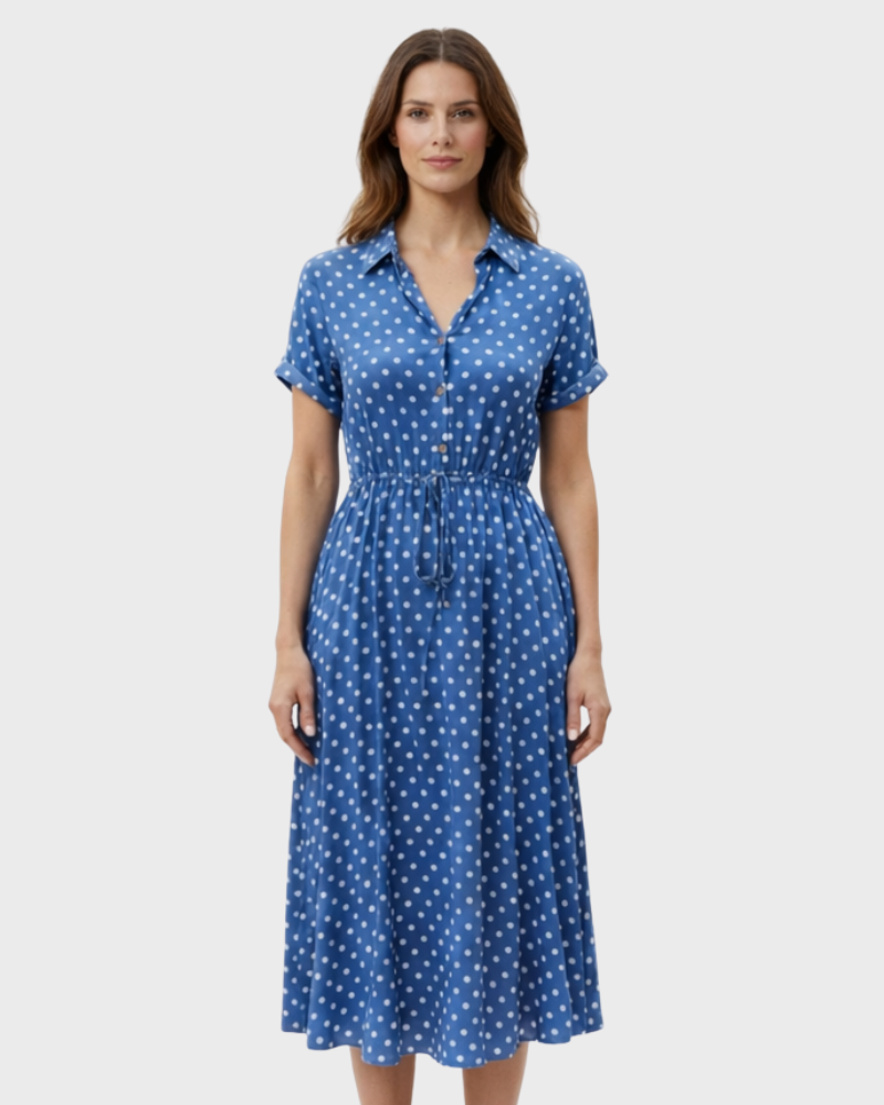Chloé Abito Midi Donna – Stampa Pois, Bottoni, Vita Regolabile &amp; Stile Elegante