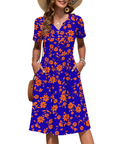 Vestito Donna Ester – Abito Estivo Midi con Scollo a V, Maniche Corte, Bottoni, Vita Impero, Tasche