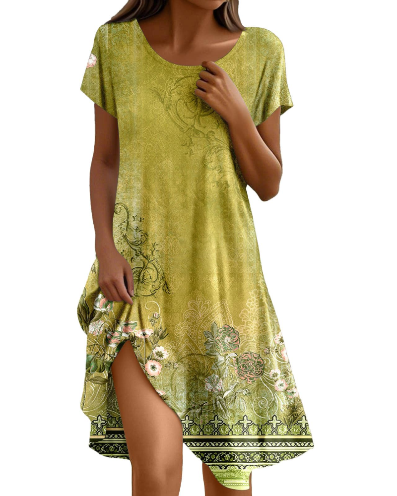 Abito Sera Donna – Abito Bohemien Maxi Fluido Girocollo Volant Taglio A-Line Elegante Estate
