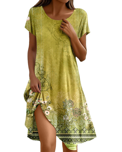 Abito Sera Donna – Abito Bohemien Maxi Fluido Girocollo Volant Taglio A-Line Elegante Estate