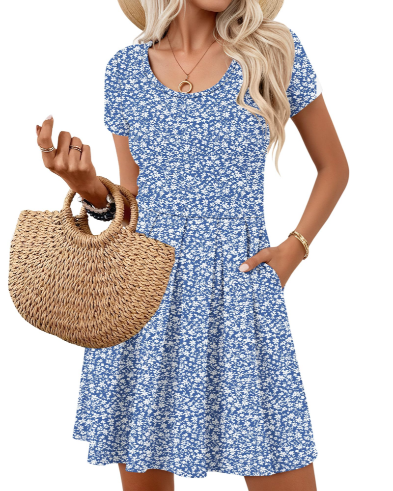 Vestito Nira Donna – Vestito Mini A-Line Scollo a V Maniche Corte con Tasche Estate Casual