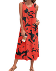 Julia Vestito Donna – Vestito Maxi A-Line Senza Maniche Con Bottoni E Tasche Estate Casual
