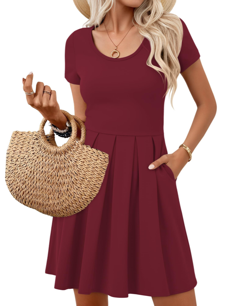 Vestito Nira Donna – Vestito Mini A-Line Scollo a V Maniche Corte con Tasche Estate Casual
