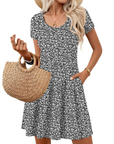 Vestito Nira Donna – Vestito Mini A-Line Scollo a V Maniche Corte con Tasche Estate Casual