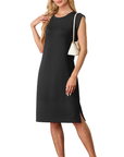 Wensy Abito Donna – Girocollo Senza Maniche, Taglio Midi con Spacco e Tasche Elegante