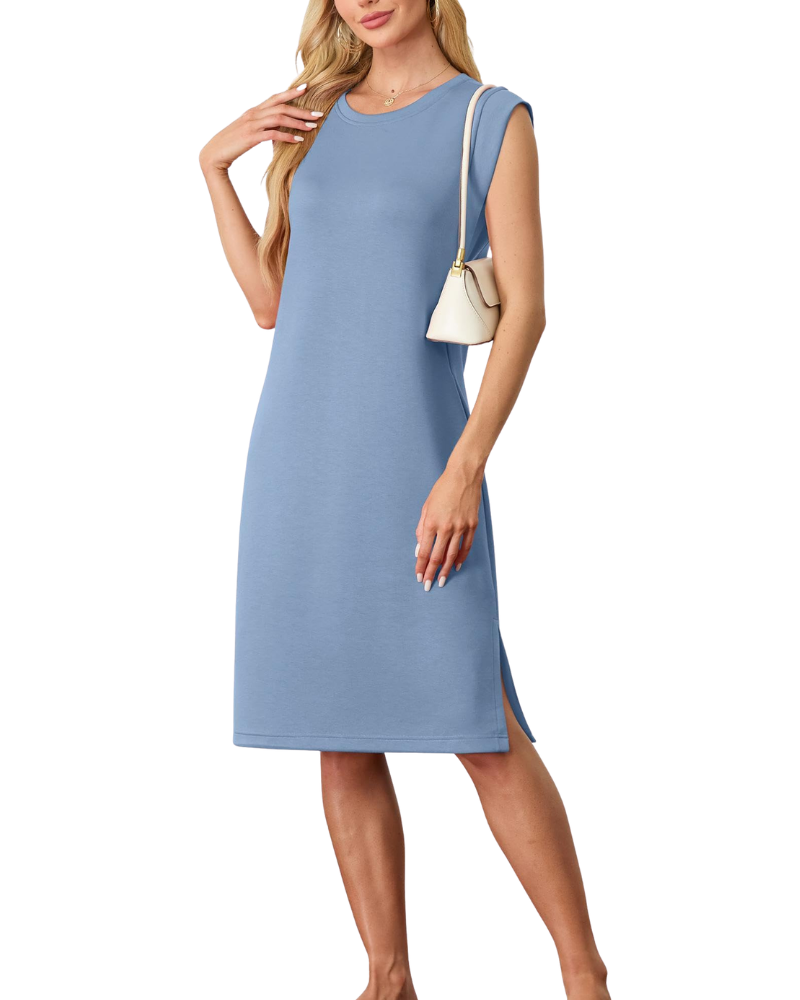 Wensy Abito Donna – Girocollo Senza Maniche, Taglio Midi con Spacco e Tasche Elegante