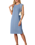 Wensy Abito Donna – Girocollo Senza Maniche, Taglio Midi con Spacco e Tasche Elegante