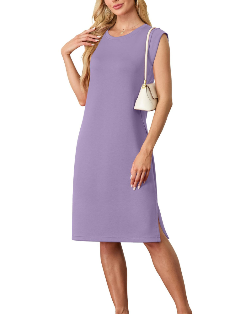 Wensy Abito Donna – Girocollo Senza Maniche, Taglio Midi con Spacco e Tasche Elegante
