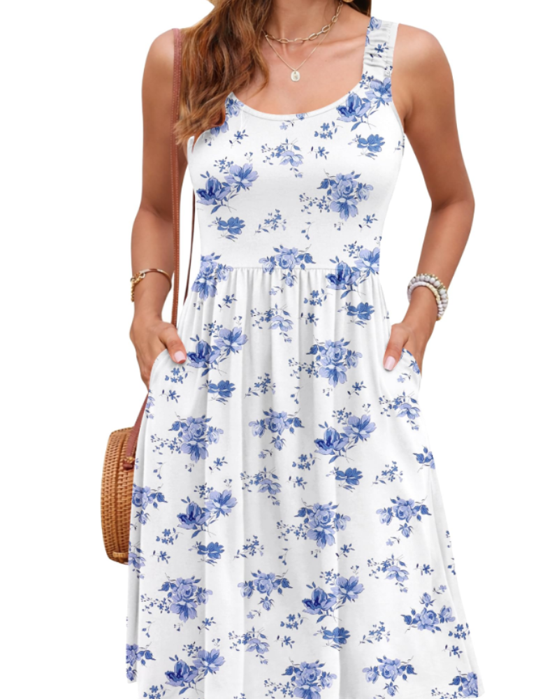 Vestito Estivo Donna Susana – Vestito Senza Maniche Vita Sottile, Scollo Quadrato e Taglio A-Line