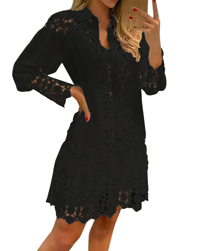 Laura Abito Lungo Donna – Abito Maxi Scollo a V Volant Pizzo Jacquard Tasche &amp; Shorts Integrati