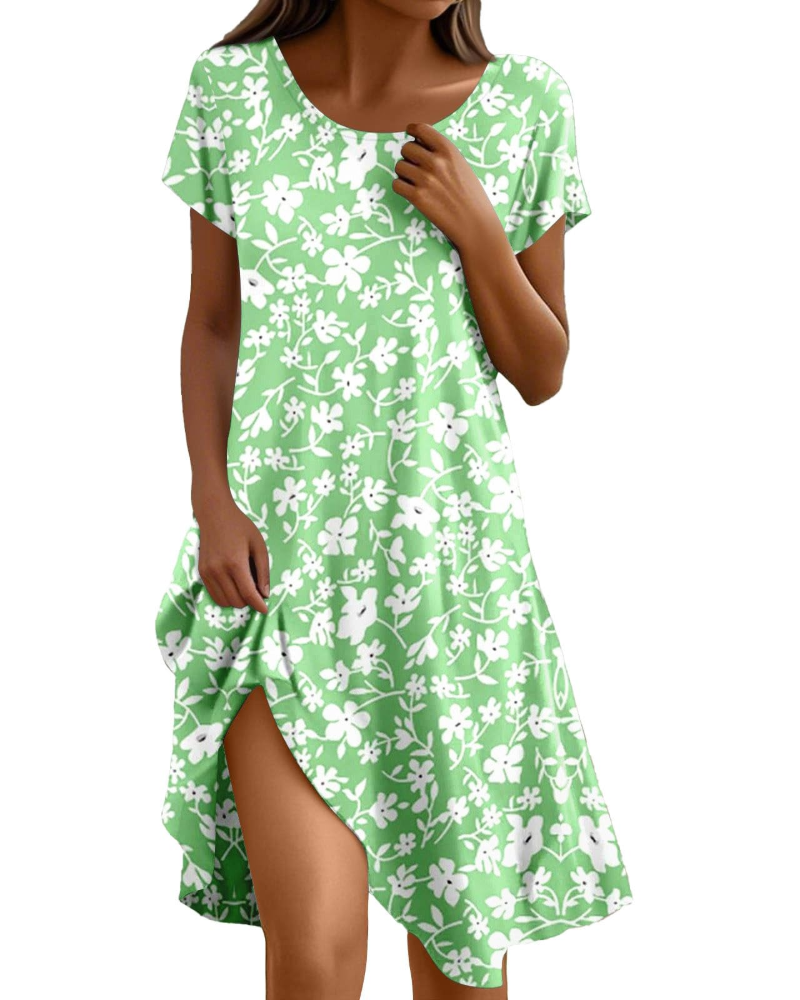 Abito Sera Donna – Abito Bohemien Maxi Fluido Girocollo Volant Taglio A-Line Elegante Estate