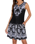 Mia Vestito Donna – Vestito Mini Collo a Fessura Senza Maniche Fluido con Tasche Estate Casual