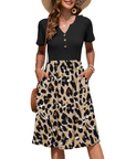 Vestito Donna Ester – Abito Estivo Midi con Scollo a V, Maniche Corte, Bottoni, Vita Impero, Tasche