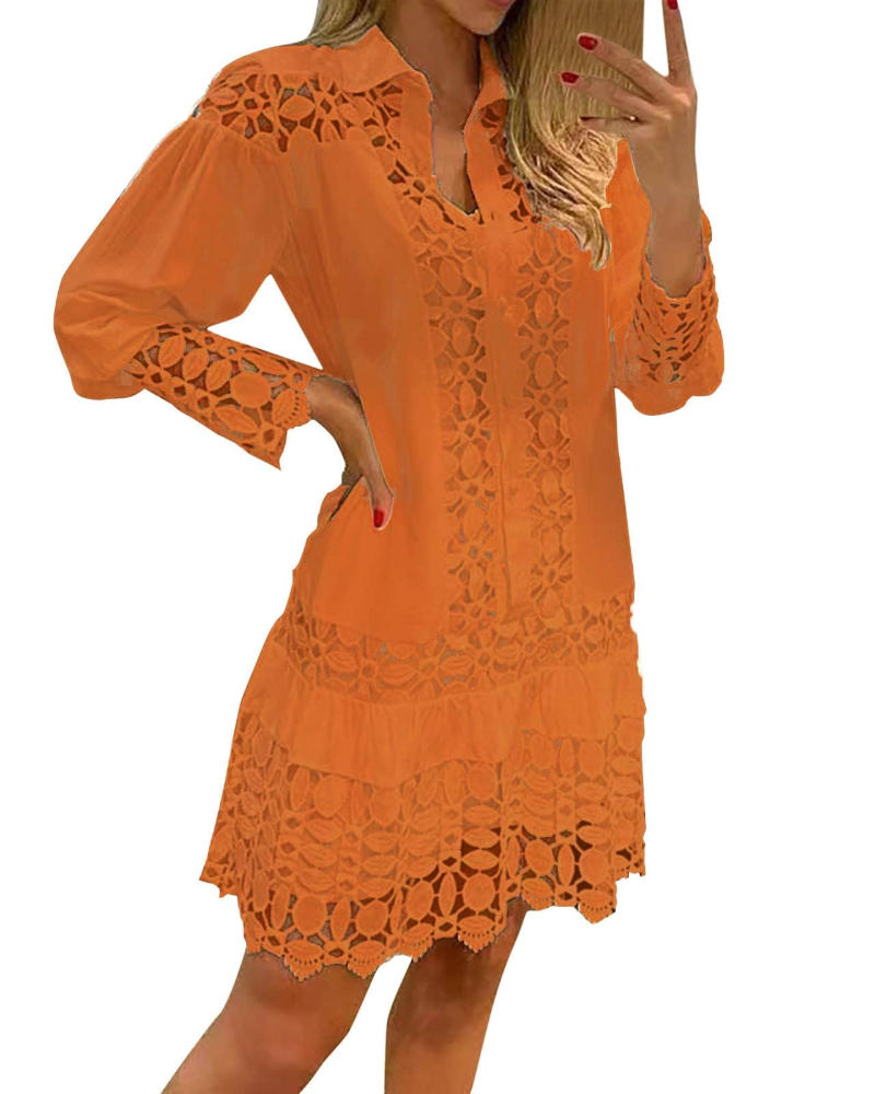 Laura Abito Lungo Donna – Abito Maxi Scollo a V Volant Pizzo Jacquard Tasche &amp; Shorts Integrati
