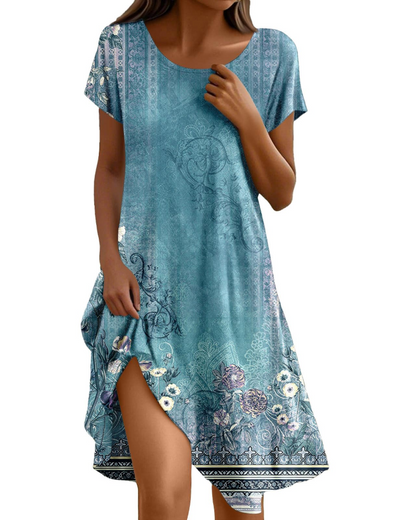 Abito Sera Donna – Abito Bohemien Maxi Fluido Girocollo Volant Taglio A-Line Elegante Estate