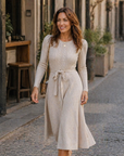 Vestito Midi Donna Dominica – Vestito Elegante Maniche Lunghe con Cintura e Taglio A-Line